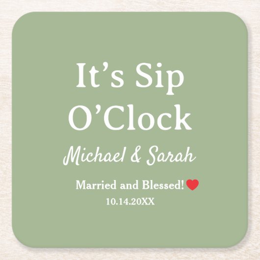 Rustic Wedding Sage Green It’s Sip O’Clock Custom Rechteckiger Pappuntersetzer (Vorderseite)