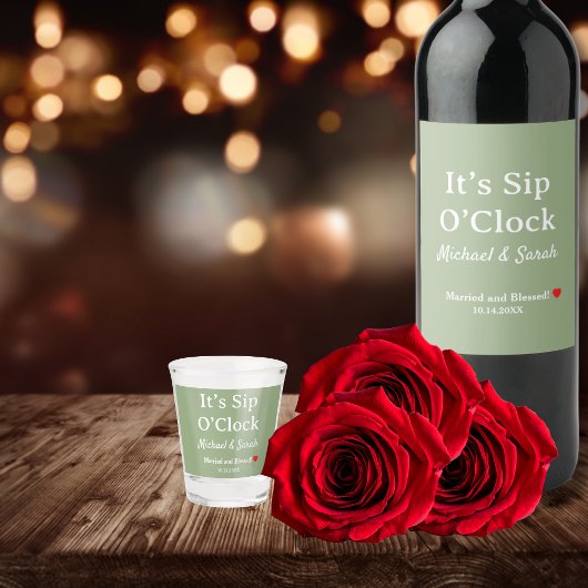 Rustic Wedding Sage Green It’s Sip O’Clock Custom Schnapsglas