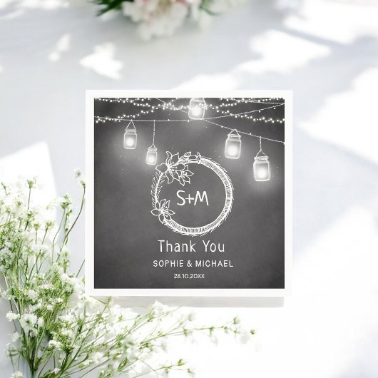 Rustic Wedding Schwarz-weiß Mason Jar Serviette