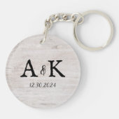 Rustic Wedding Scripture Paares Monogram Schlüsselanhänger (Rückseite)