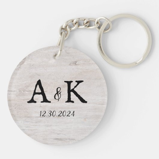 Rustic Wedding Scripture Paares Monogram Schlüsselanhänger (Rückseite)