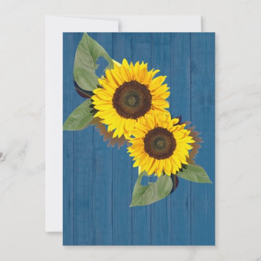 Rustic Wedding Sonnenblumen Blauer Wald Einladung (Rückseite)