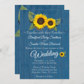Rustic Wedding Sonnenblumen Blauer Wald Einladung (Vorne/Hinten)