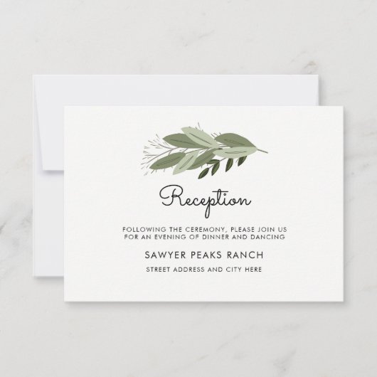 Rustic Wedding Sprigs Empfang Card Einladung (Vorderseite)