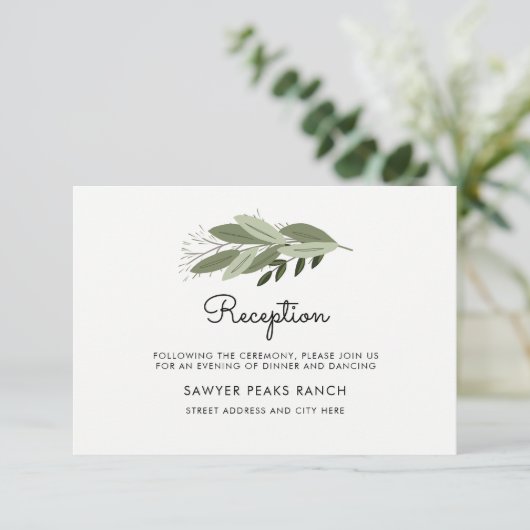 Rustic Wedding Sprigs Empfang Card Einladung (Stehend Vorderseite)