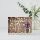 Rustic Wedding String Light Lavender Jar Vielen Da Postkarte (Stehend Vorderseite)