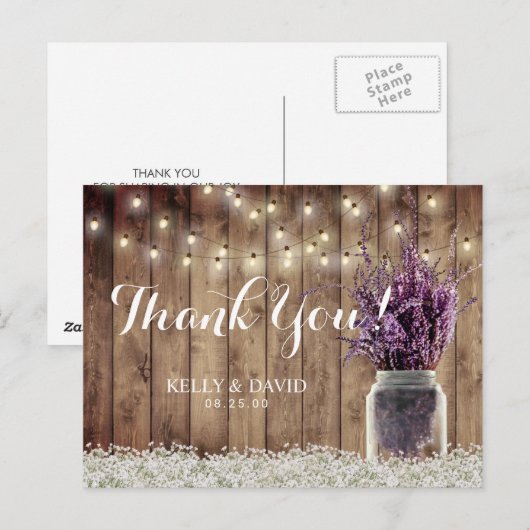 Rustic Wedding String Light Lavender Jar Vielen Da Postkarte (Vorne/Hinten)
