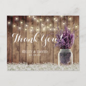 Rustic Wedding String Light Lavender Jar Vielen Da Postkarte (Vorderseite)