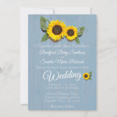 Rustic Wedding Sunflower Dusty Blue Wood Wedding I Einladung (Vorderseite)