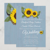 Rustic Wedding Sunflower Dusty Blue Wood Wedding I Einladung (Vorne/Hinten)