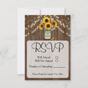 Rustic Wedding Sunflower Mason Jar RSVP Karte