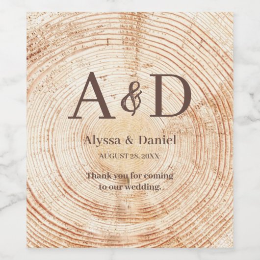 Rustic Wedding Tree Holzwarke Monogram vielen Dank Weinetikett (Einzelnes Label)