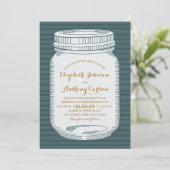 Rustic Wedding Vintag Blue Country Mason Jar Einladung (Stehend Vorderseite)