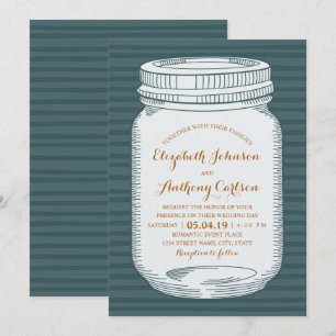 Rustic Wedding Vintag Blue Country Mason Jar Einladung