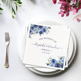 Rustic Wedding with Blue navy Watercolor Flowers Serviette