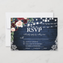 Rustic Wedding Wood Blue Burgundy UAWG Meal RSVP Karte