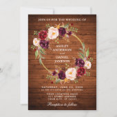 Rustic Wedding Wood Burgundy Blumenreath laden ein Einladung (Vorderseite)