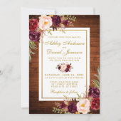 Rustic Wedding Wood Burgundy Floral Wedding Einlad Einladung (Vorderseite)