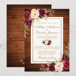 Rustic Wedding Wood Burgundy Floral Wedding Einlad Einladung
