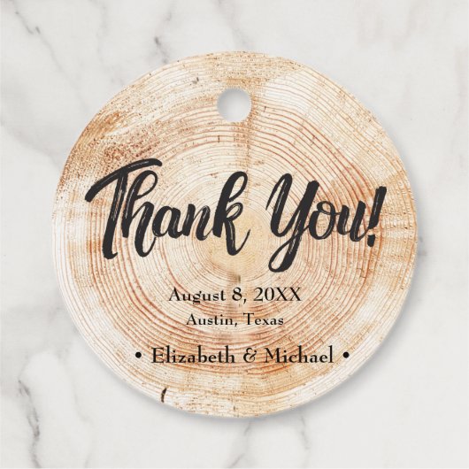 Rustic Wedding Wood Cut Danke Geschenkanhänger (Rückseite)