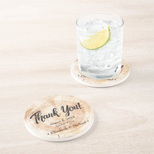 Rustic Wedding Wood Cut Danke Getränkeuntersetzer (Seite)
