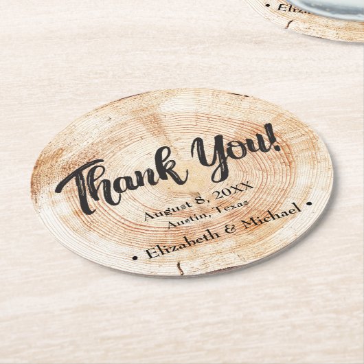 Rustic Wedding Wood Cut Danke Runder Pappuntersetzer (Angewinkelt)