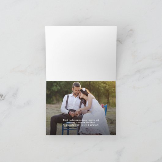 Rustic Wedding Wood Grain Custom Foto Vielen Dank Dankeskarte (Innenseite)