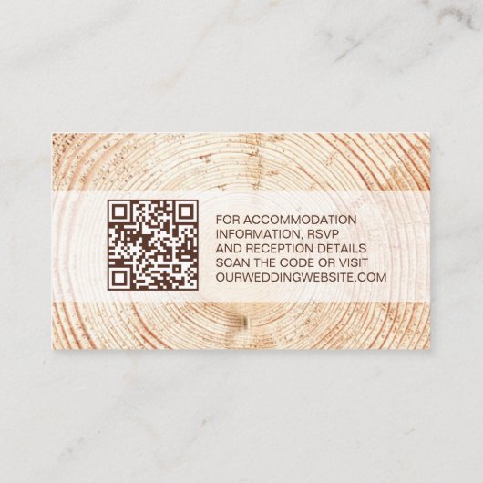 Rustic Wedding Wood Grain Details QR Code Custom Begleitkarte (Rückseite)