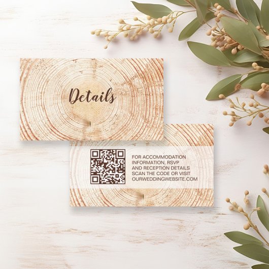 Rustic Wedding Wood Grain Details QR Code Custom Begleitkarte