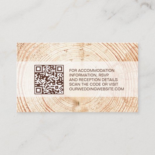 Rustic Wedding Wood Grain Details QR Code Custom Visitenkarte (Rückseite)