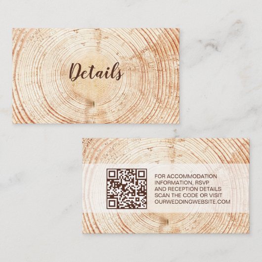 Rustic Wedding Wood Grain Details QR Code Custom Visitenkarte (Vorne/Hinten)