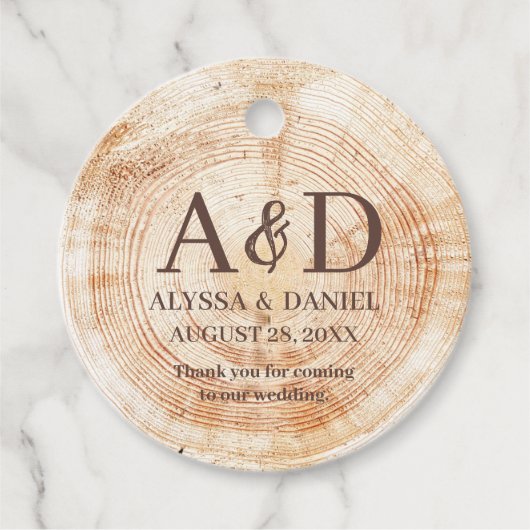 Rustic Wedding wood grain Monogram thank you Geschenkanhänger (Vorderseite)