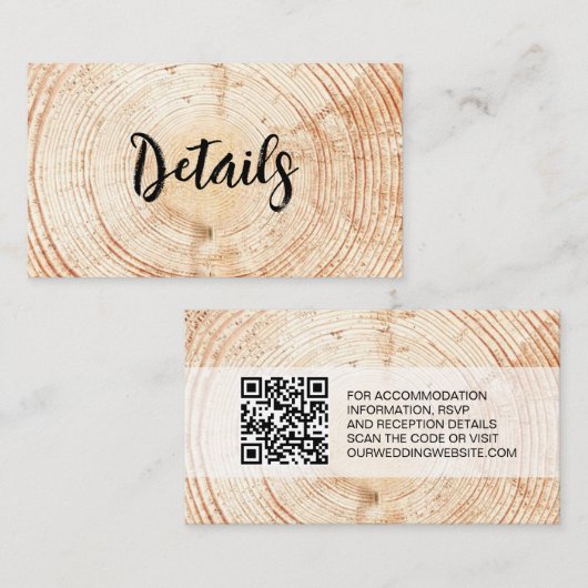 Rustic Wedding Wood Grain QR-Skriptdetails Begleitkarte (Vorne/Hinten)