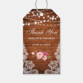 Rustic Wedding Wood Lace Pink Floral Vielen Dank Geschenkanhänger