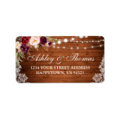 Rustic Wedding Wood Lights Lace Floral Address Adressaufkleber (Vorne)