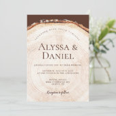 Rustic wedding wood slice Country Barn Woodland  Einladung (Stehend Vorderseite)