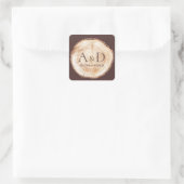 Rustic Wedding Wood Slice Custom Monogram Quadratischer Aufkleber (Tasche)