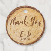 Rustic Wedding Wood Slice Danke braunes Script Geschenkanhänger (Vorderseite)