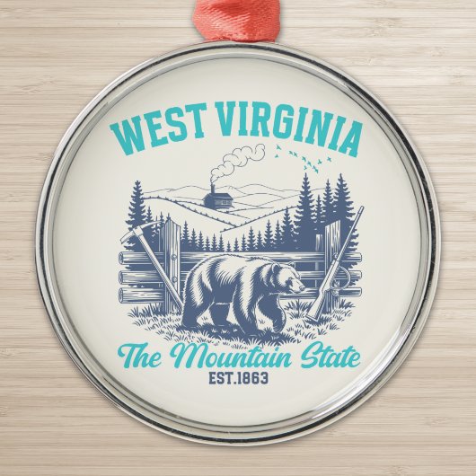 Rustic West Virginia Nature Scene with Bear Ornament Aus Metall