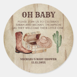 Rustic Western Baby Shower Cowboy Theme Runder Aufkleber