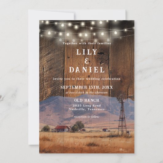 Rustic Western Barn Ranch All In One Wedding Einladung (Vorderseite)