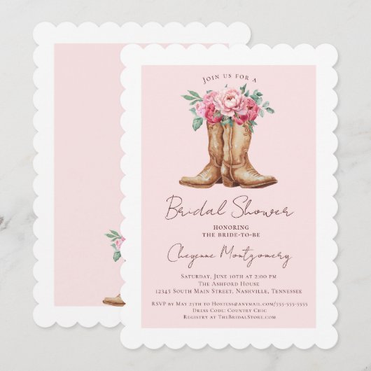 Rustic Western Bridal Shower Blush Pink Floral Einladung (Vorne/Hinten)