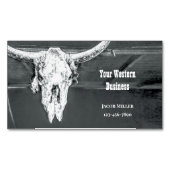 Rustic Western Charcoal Grey White Bull Cow Skull Magnetische Visitenkarte (Vorderseite)