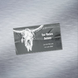 Rustic Western Charcoal Grey White Bull Cow Skull Magnetische Visitenkarte