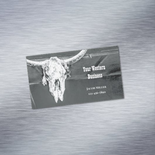 Rustic Western Charcoal Grey White Bull Cow Skull Magnetische Visitenkarte (Beispiel)