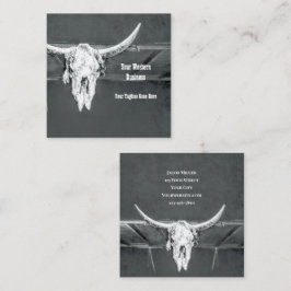 Rustic Western Charcoal Grey White Bull Cow Skull Quadratische Visitenkarte