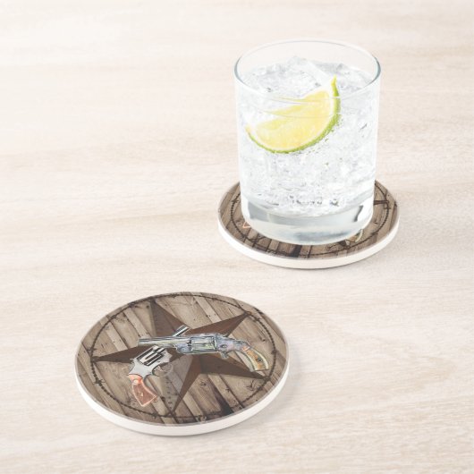 Rustic Western Country Texas Star Cowboy Pistolen Getränkeuntersetzer (Seite)