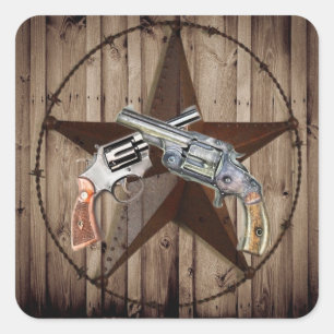 Rustic Western Country Texas Star Cowboy Pistolen Quadratischer Aufkleber