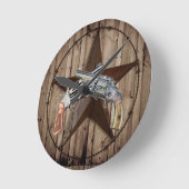 Rustic Western Country Texas Star Cowboy Pistolen Runde Wanduhr (Winkel)