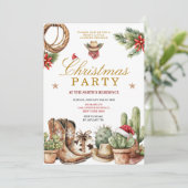 Rustic Western Cowboy Boots & Cactus Holiday Einladung (Stehend Vorderseite)